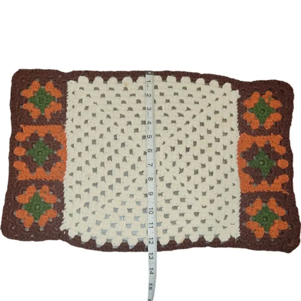 6 Vintage Granny Square Knitted Crochet Place Mats 1970s